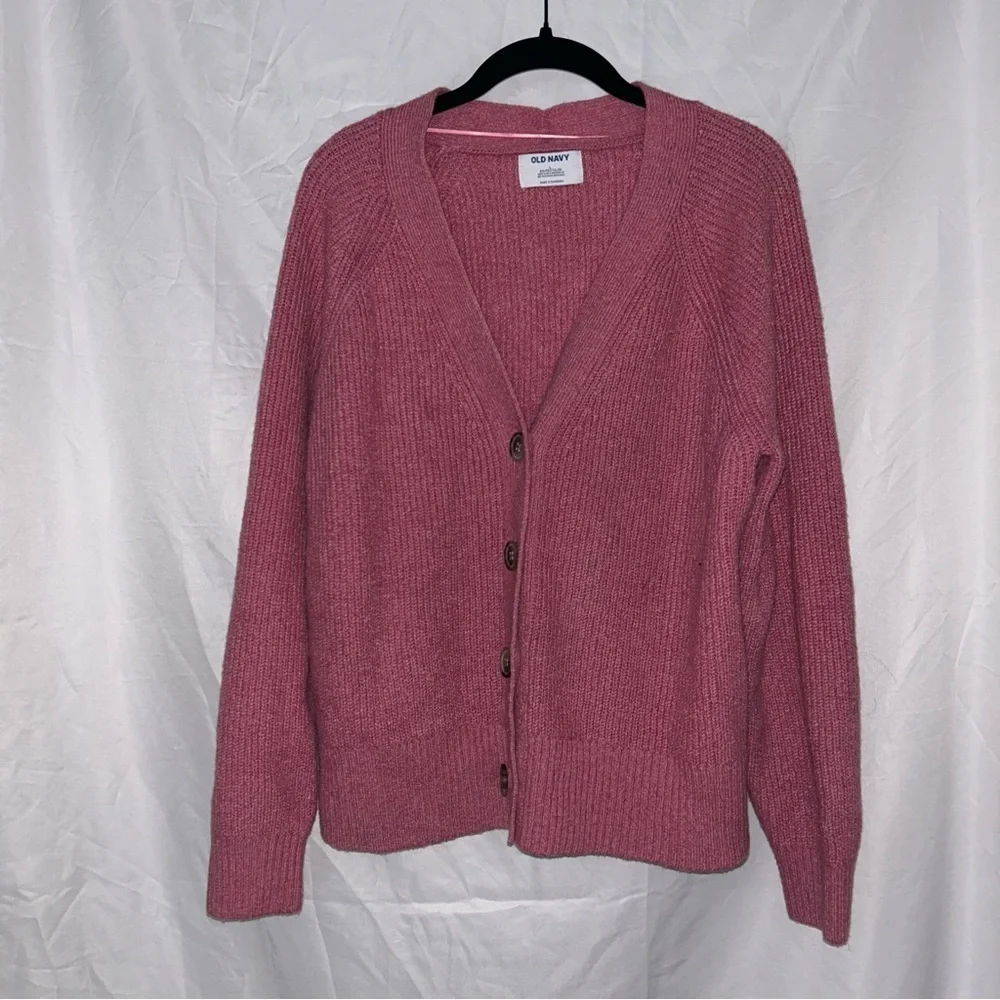 Old Navy Cardigan Sweater Knit Ribbed Hems Big Button Front Long Sleeve L